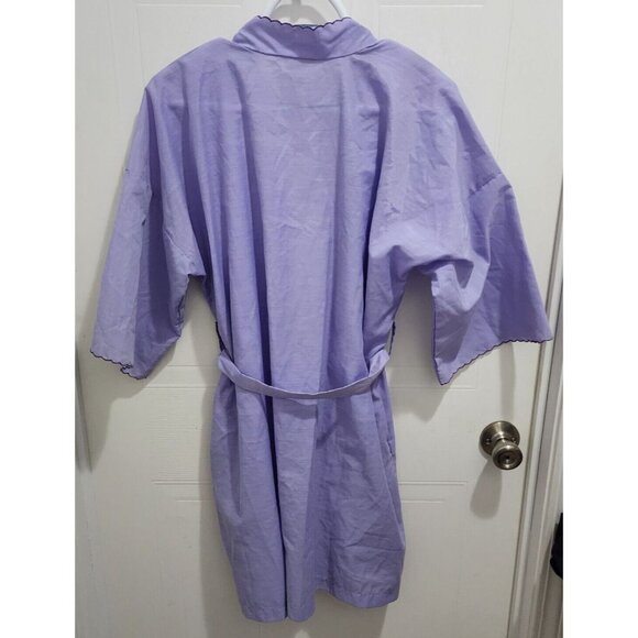 Vintage Lyre Bird Women's Lightweight Short Robe Floral Applique Purple Size M - Picture 10 of 11